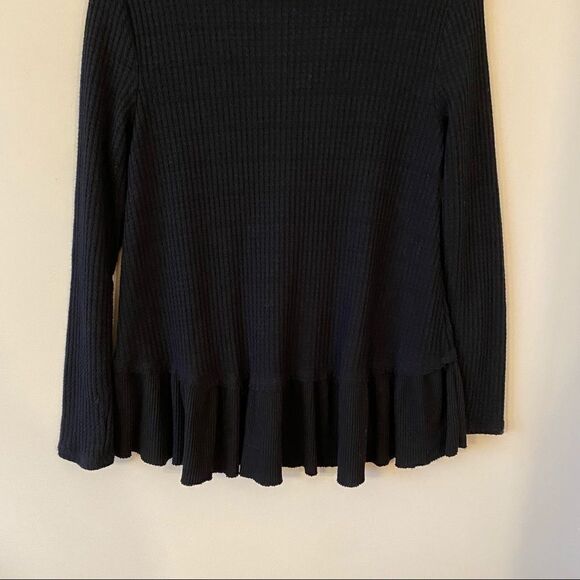 Anthropologie-Eri + Ali Waffle Peplum Black Long Sleeve Thermal (Small) - Picture 10 of 11